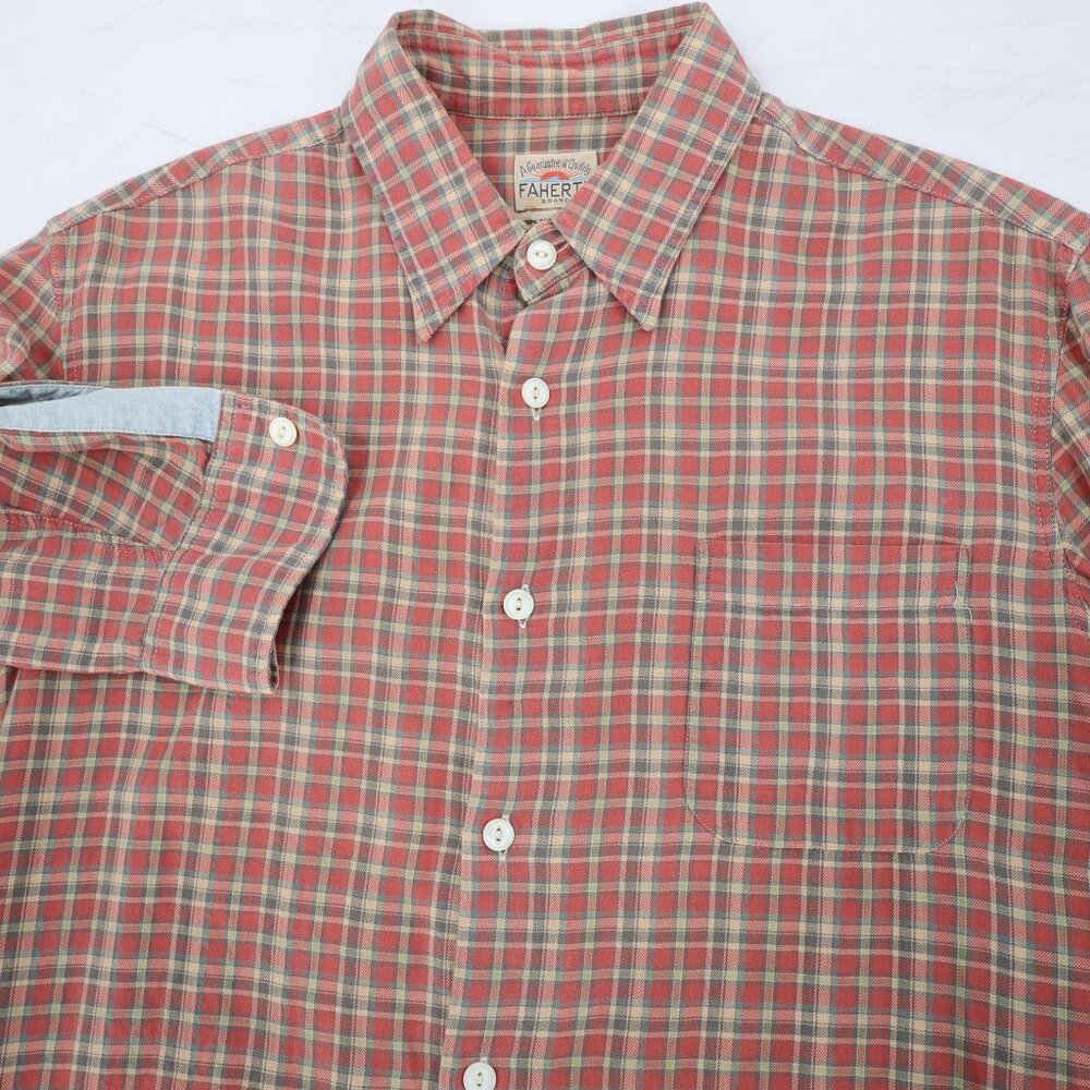 Faherty Shirt Mens Medium Button Up Flannel Plaid Organic Cotton Long Sleeve